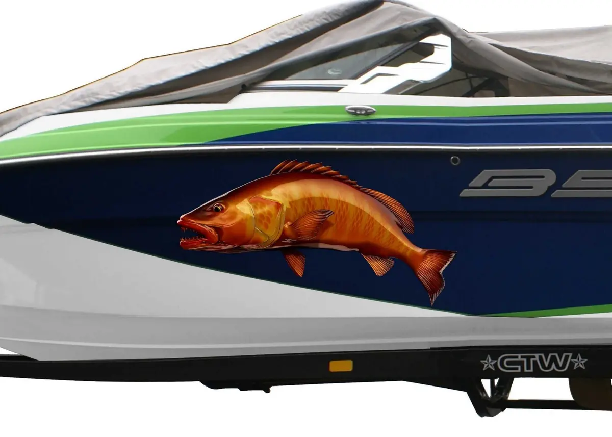 Cubera Snapper Curved-Leap Boat Decal – Premium Vinyl Fish Graphic 2
