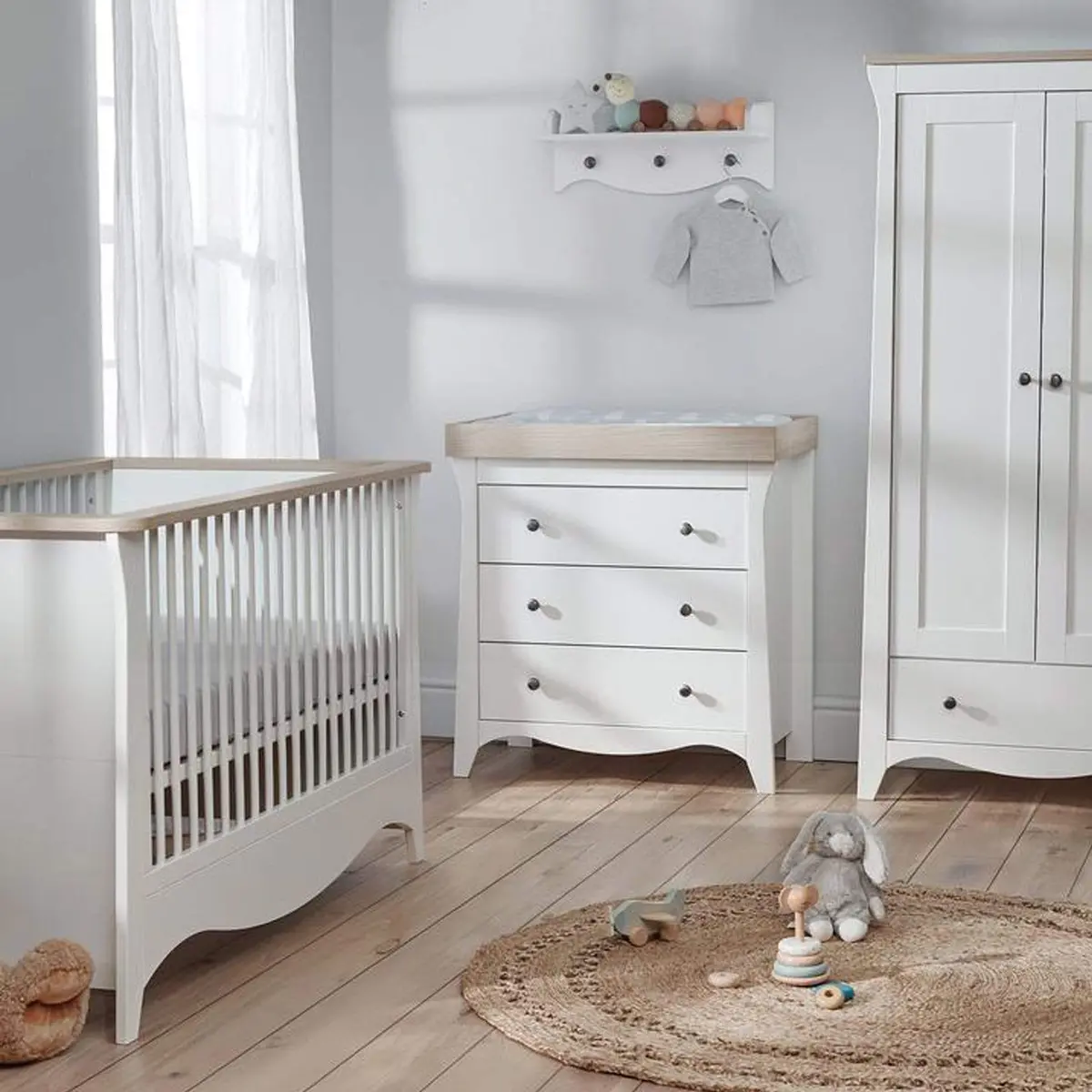Cuddleco Clara 3 Piece Nursery Furniture Set - White/Ash 1