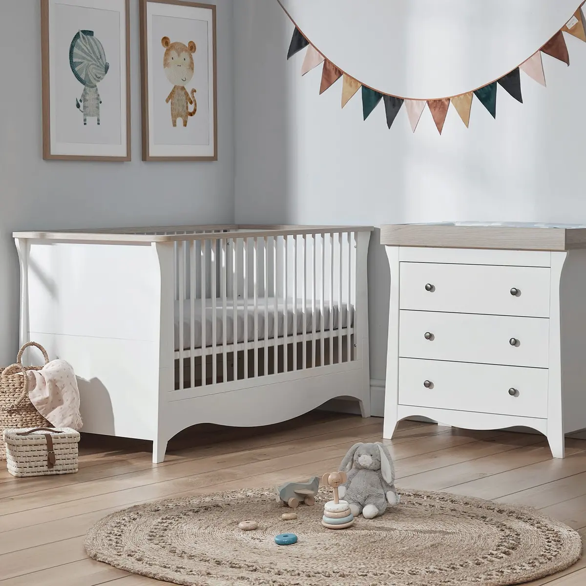 Cuddleco Clara 2Pc Cot Bed Set - White/Ash 1