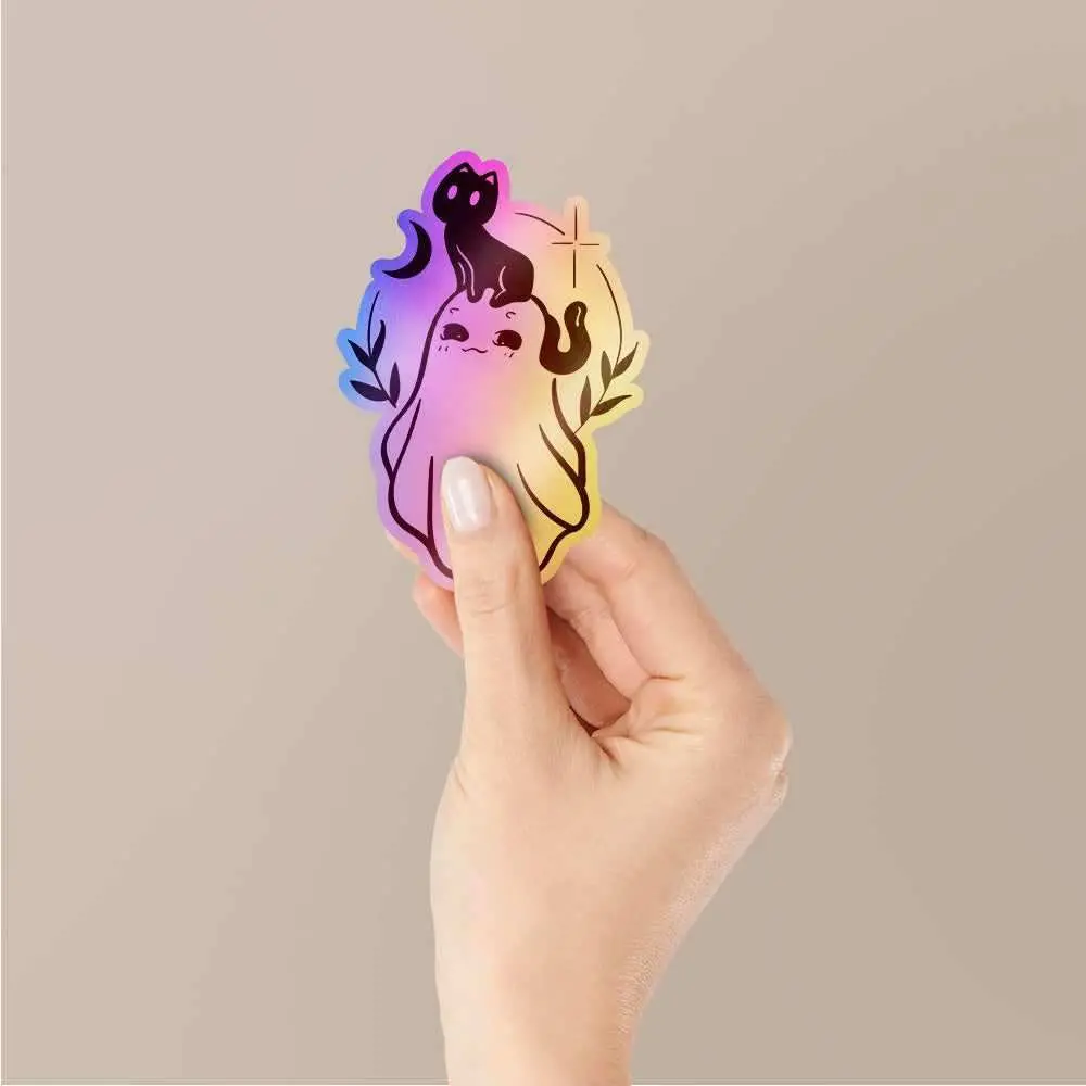 Cute Cat And Gost Holographic Stickers 2
