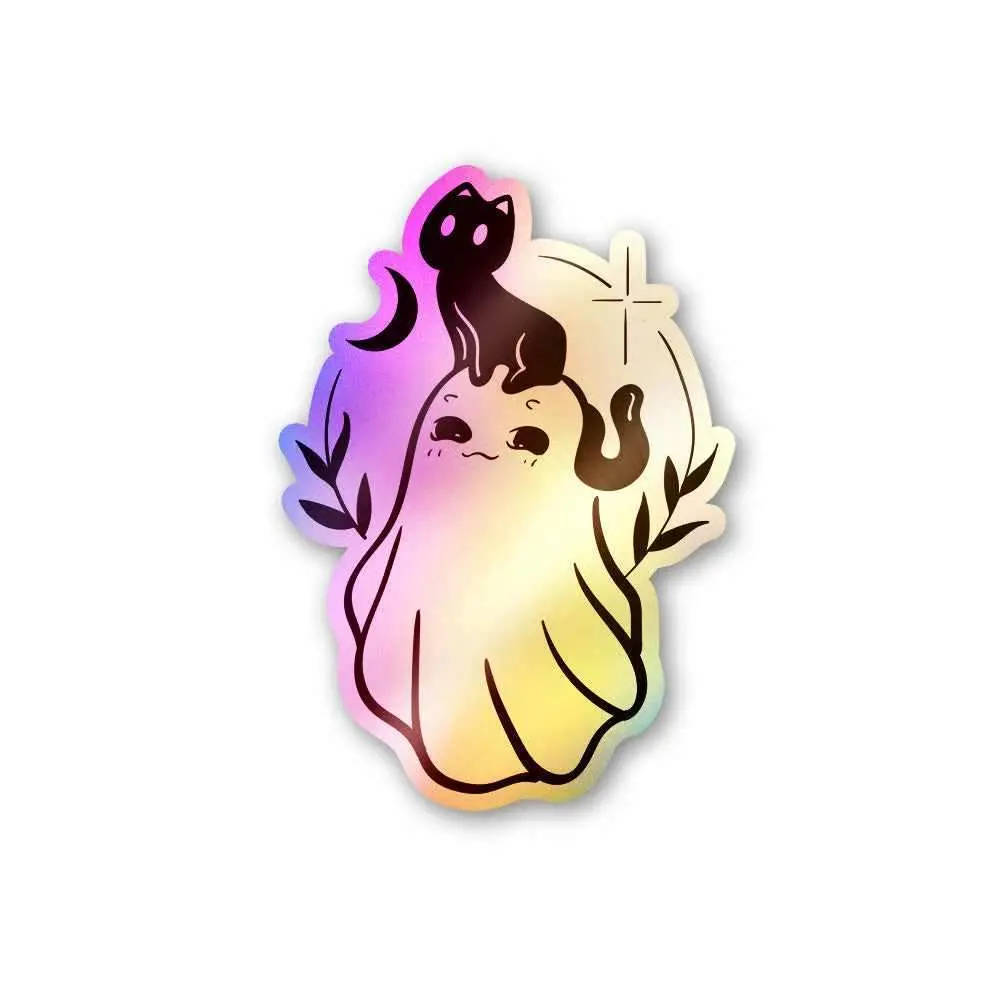 Cute Cat And Gost Holographic Stickers 1