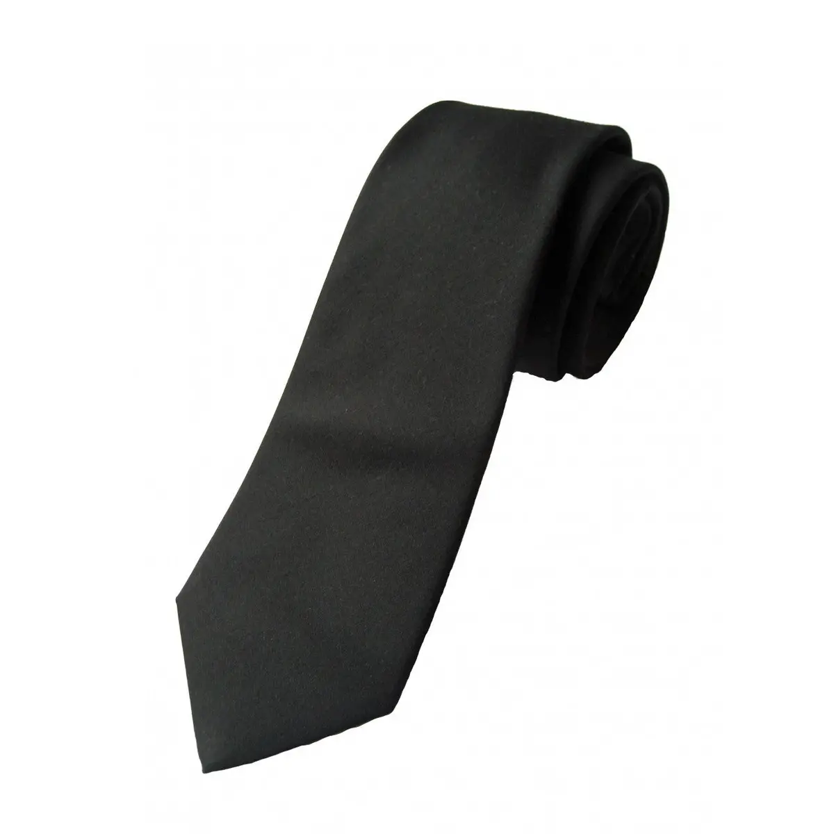 Black Necktie. Solid Color Satin Finish Tie, No Print 1