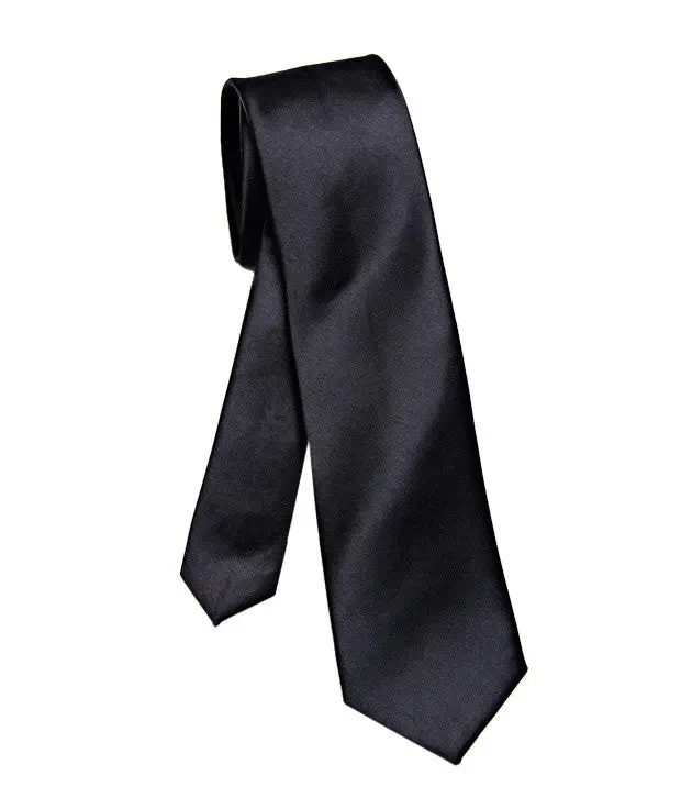 Black Necktie. Solid Color Satin Finish Tie, No Print 6