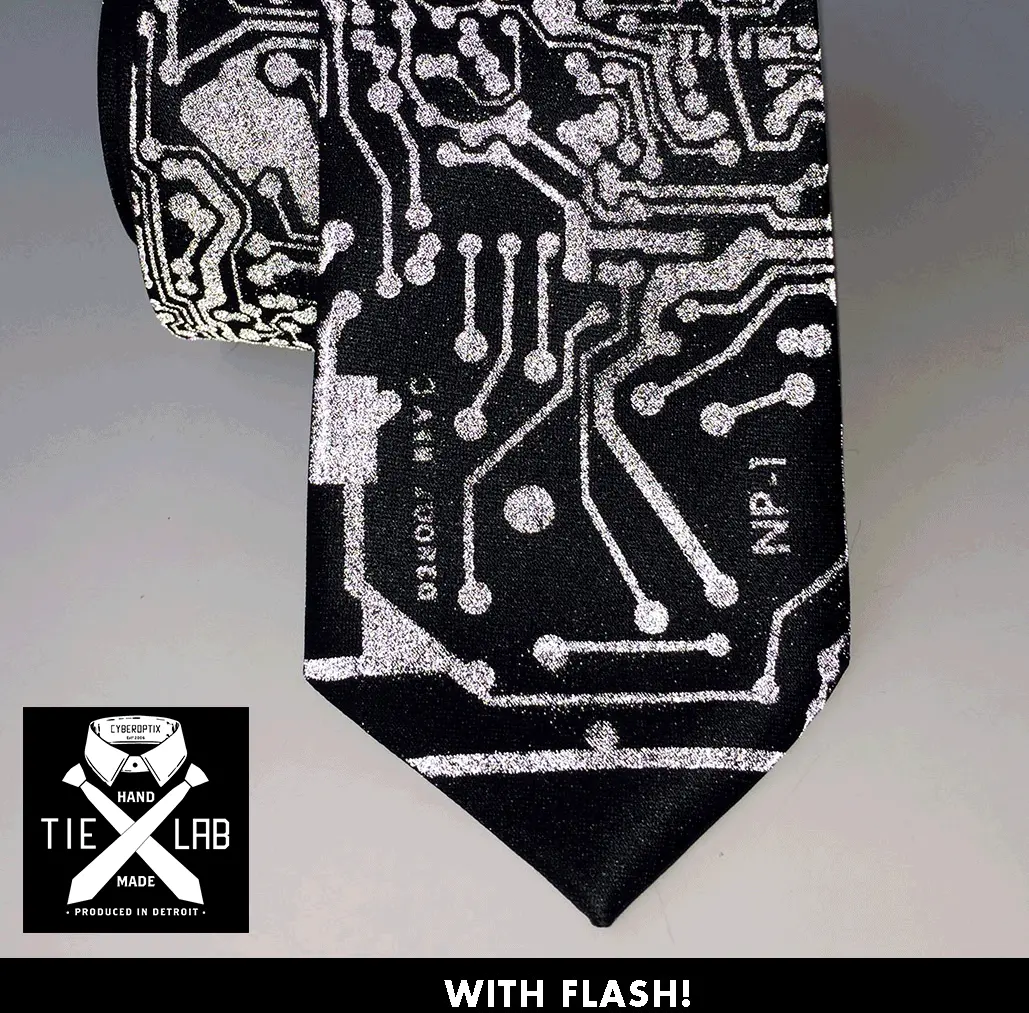 Circuit Board Necktie, Retro Reflective Print 1