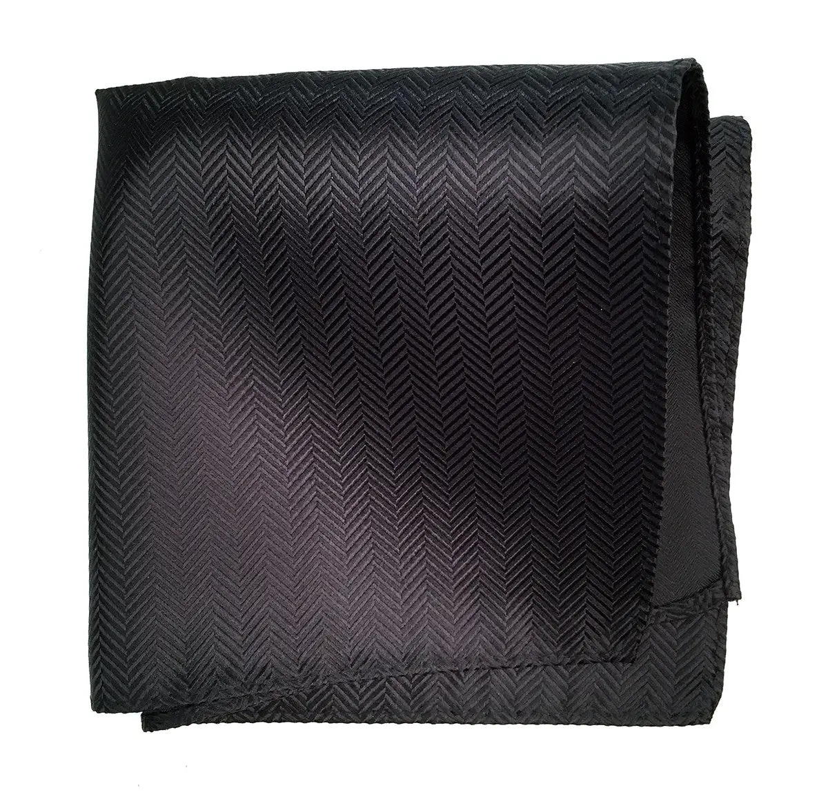 Black Herringbone Silk Pocket Square 1