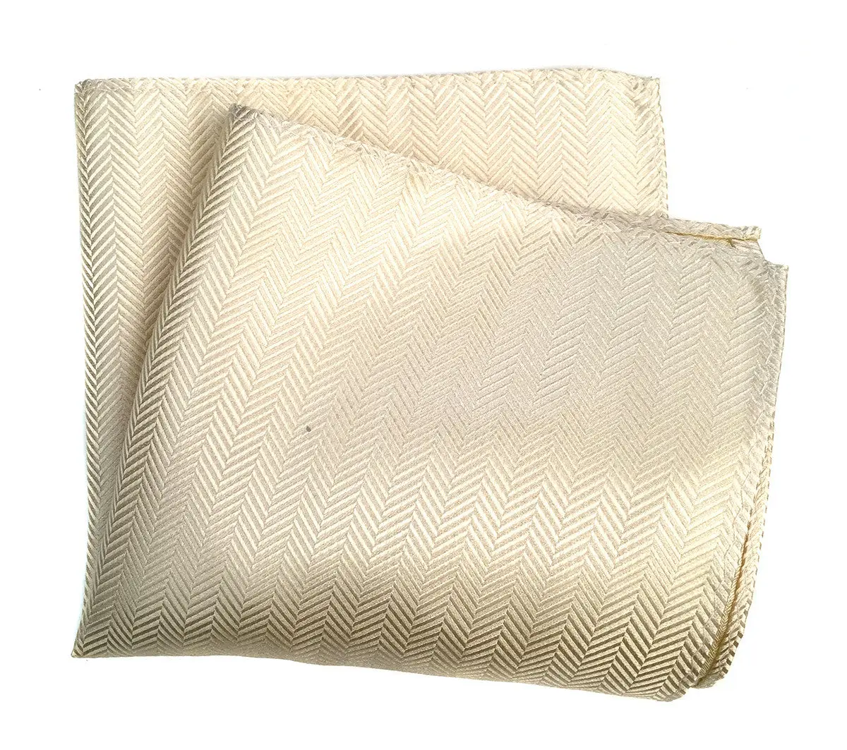 Cream Herringbone Silk Pocket Square 1