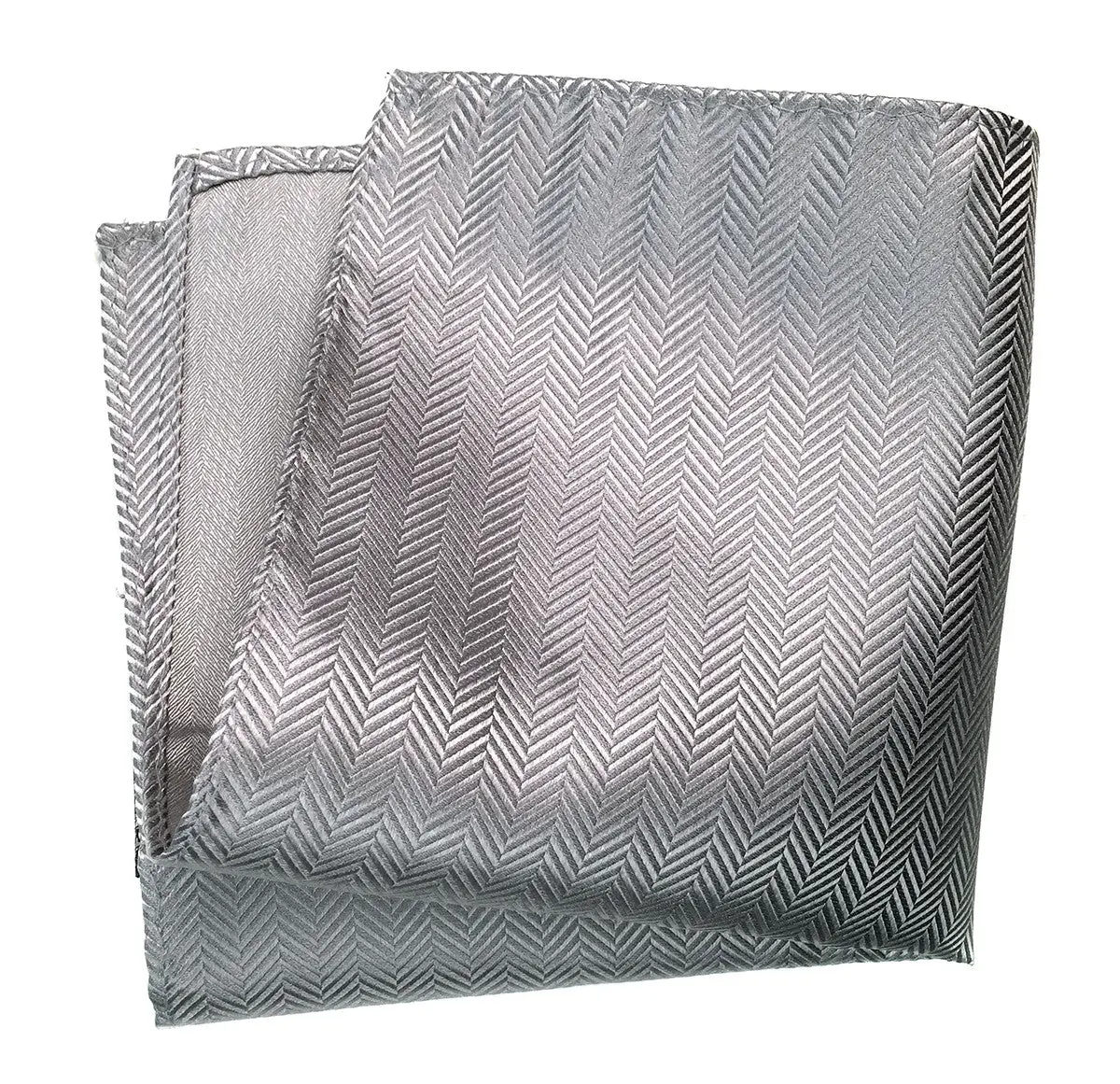 Silver Herringbone Silk Pocket Square 1