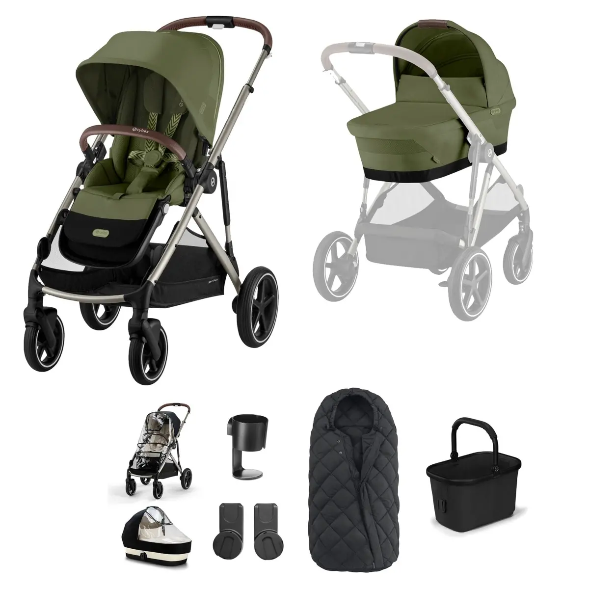 Cybex Gazelle S Essential Bundle - Taupe/Moss Green 1
