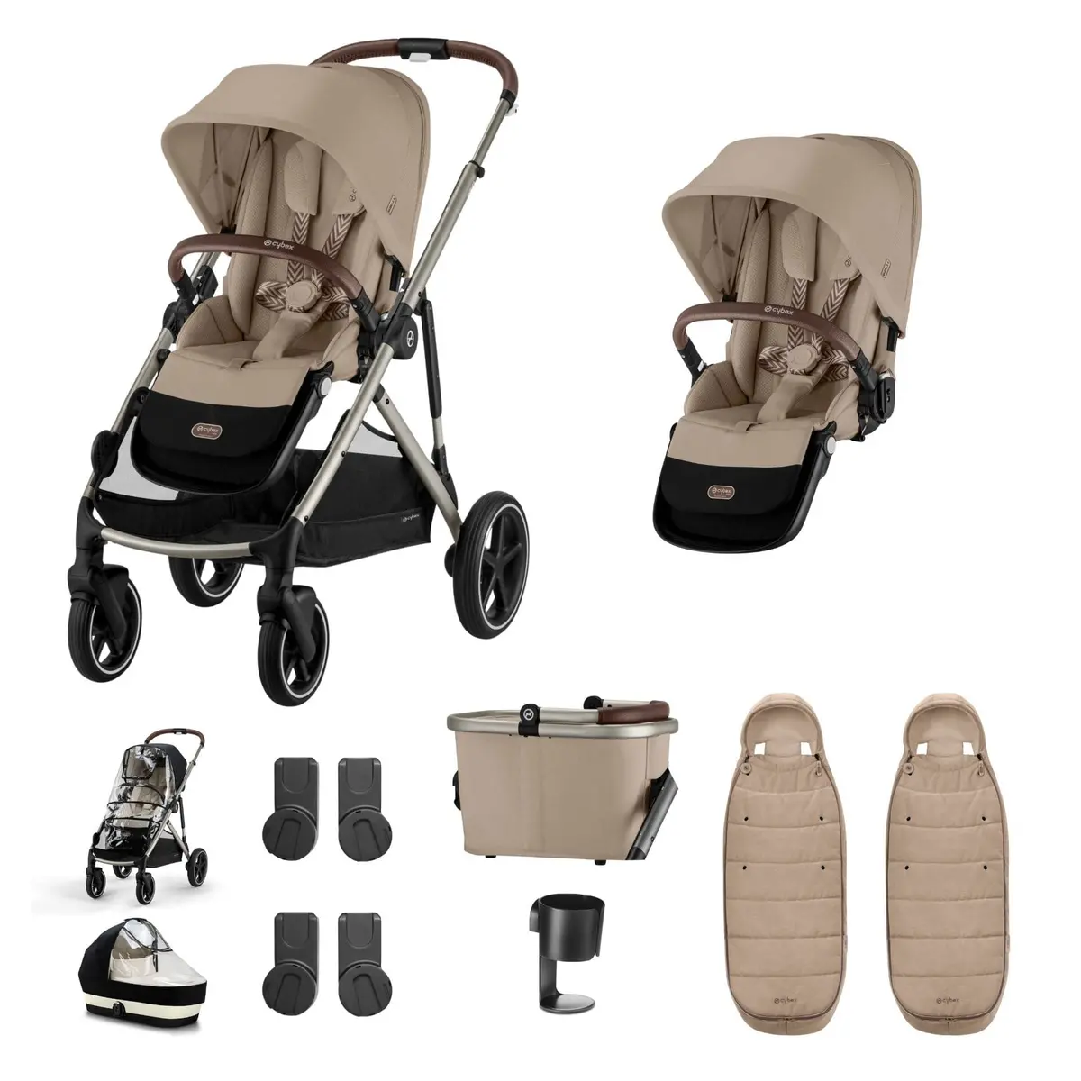 Cybex Gazelle S Twin Essential Pushchair Bundle - Almond Beige 1