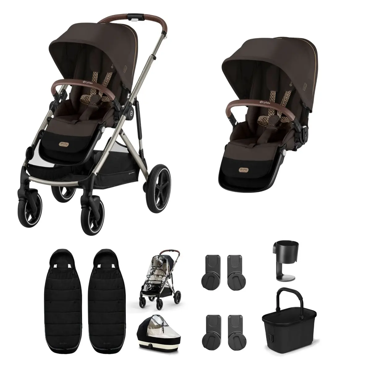 Cybex Gazelle S Twin Essential Pushchair Bundle - Chocolate Brown 1