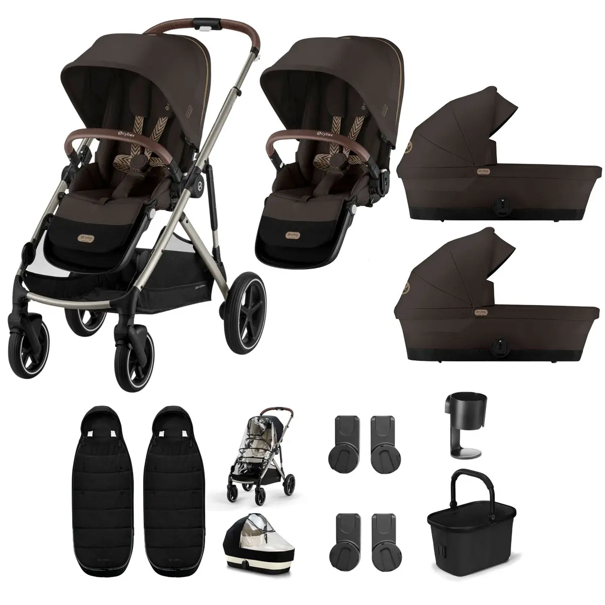 Cybex Gazelle S Twin Essential Pushchair Bundle - Chocolate Brown 2