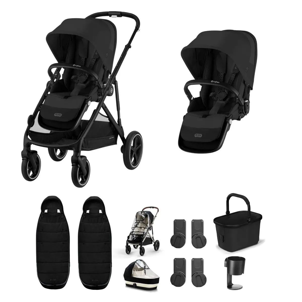Cybex Gazelle S Twin Essential Pushchair Bundle - Moon Black 1