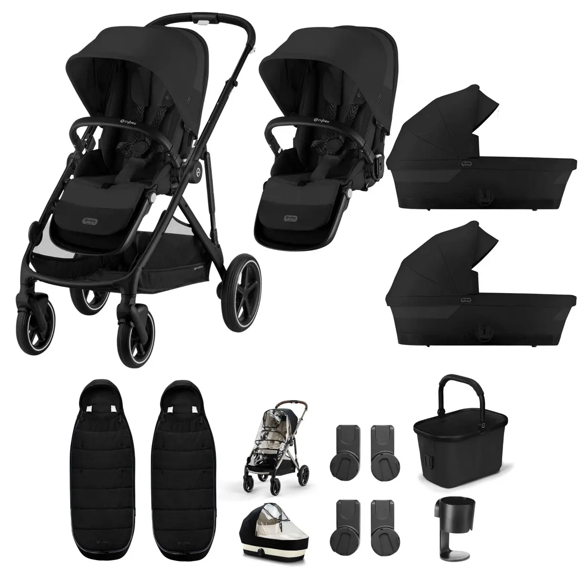 Cybex Gazelle S Twin Essential Pushchair Bundle - Moon Black 2