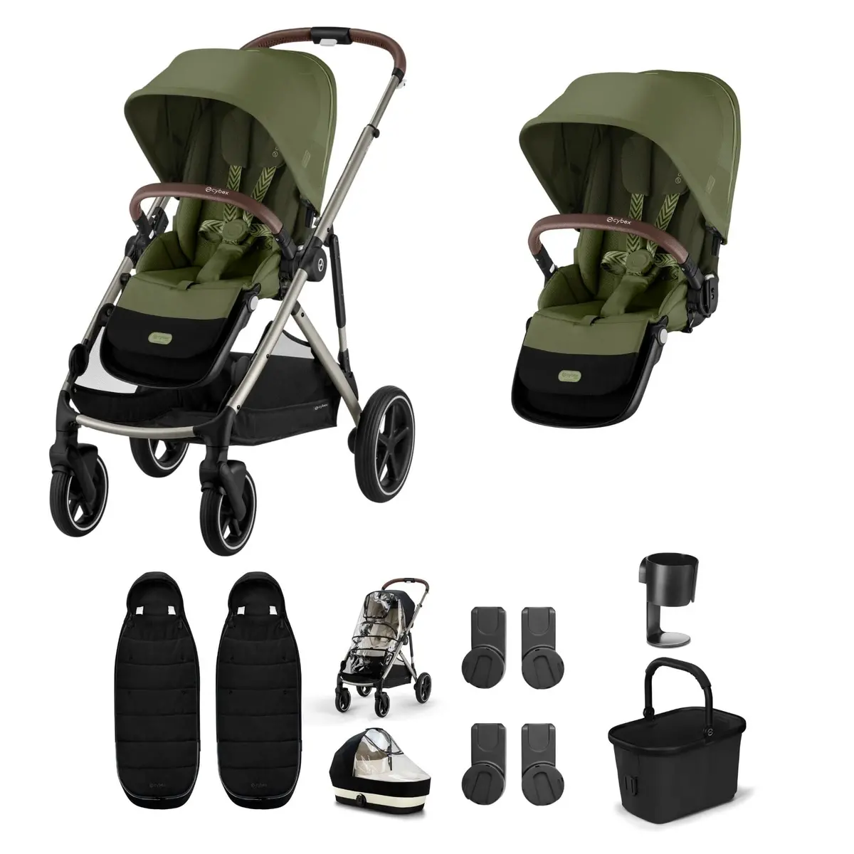 Cybex Gazelle S Twin Essential Pushchair Bundle - Moss Green 1