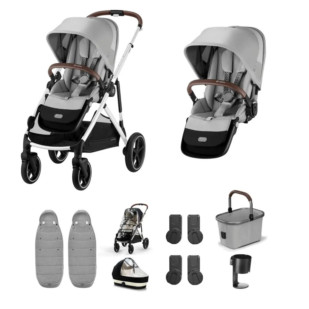 Cybex Gazelle S Twin Essential Pushchair Bundle - Stone Grey 1