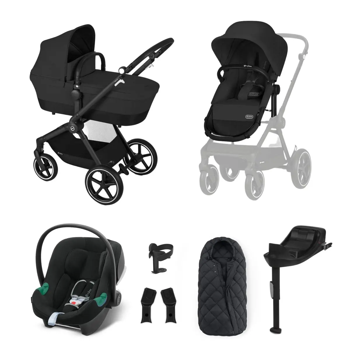Cybex Eos Lux Comfort 9 Piece Bundle - Moon Black 1