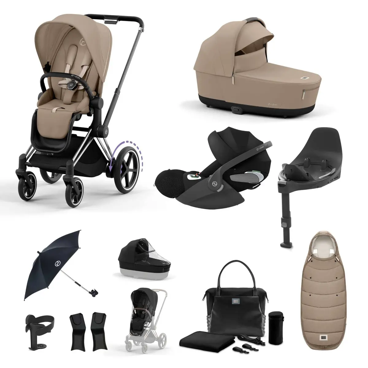 Cybex E-Priam Travel System With Cloud T - Cozy Beige 1