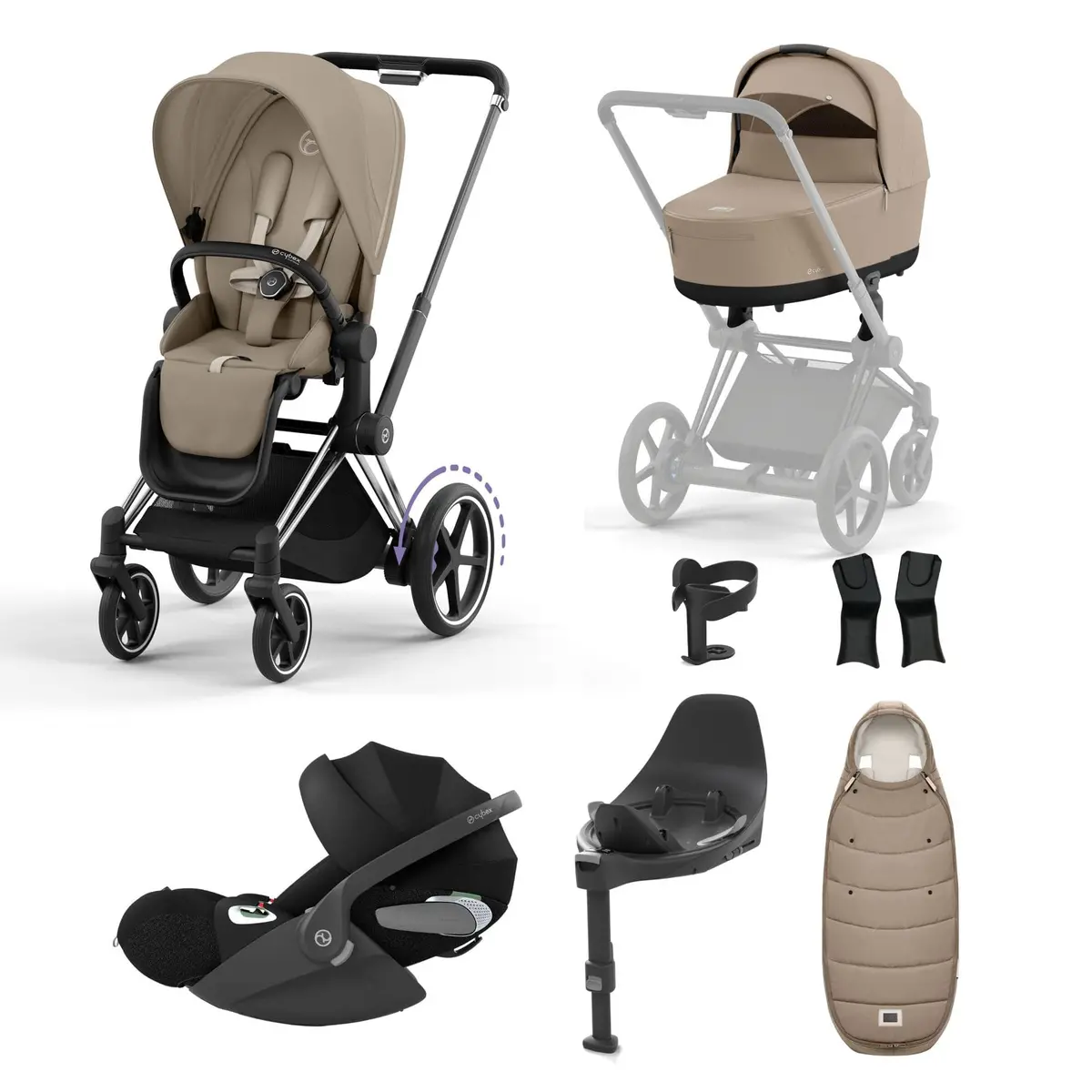 Cybex E-Priam Travel System With Cloud T - Cozy Beige 1