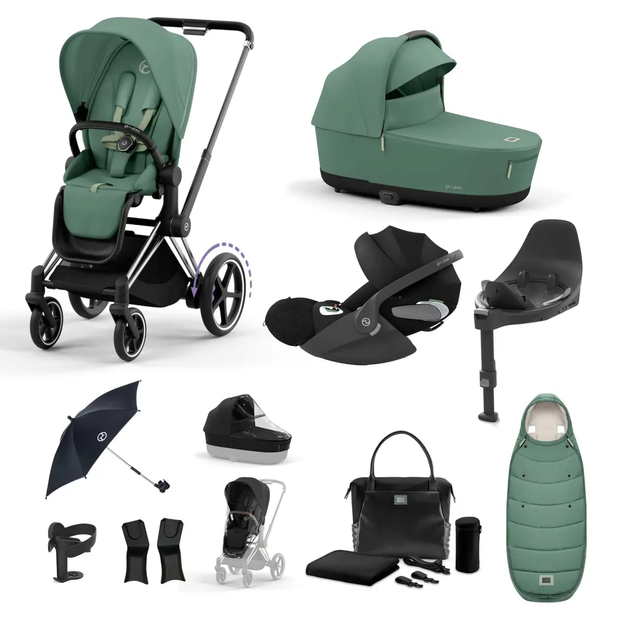 Cybex E-Priam Travel System With Cloud T - Leaf Green 1