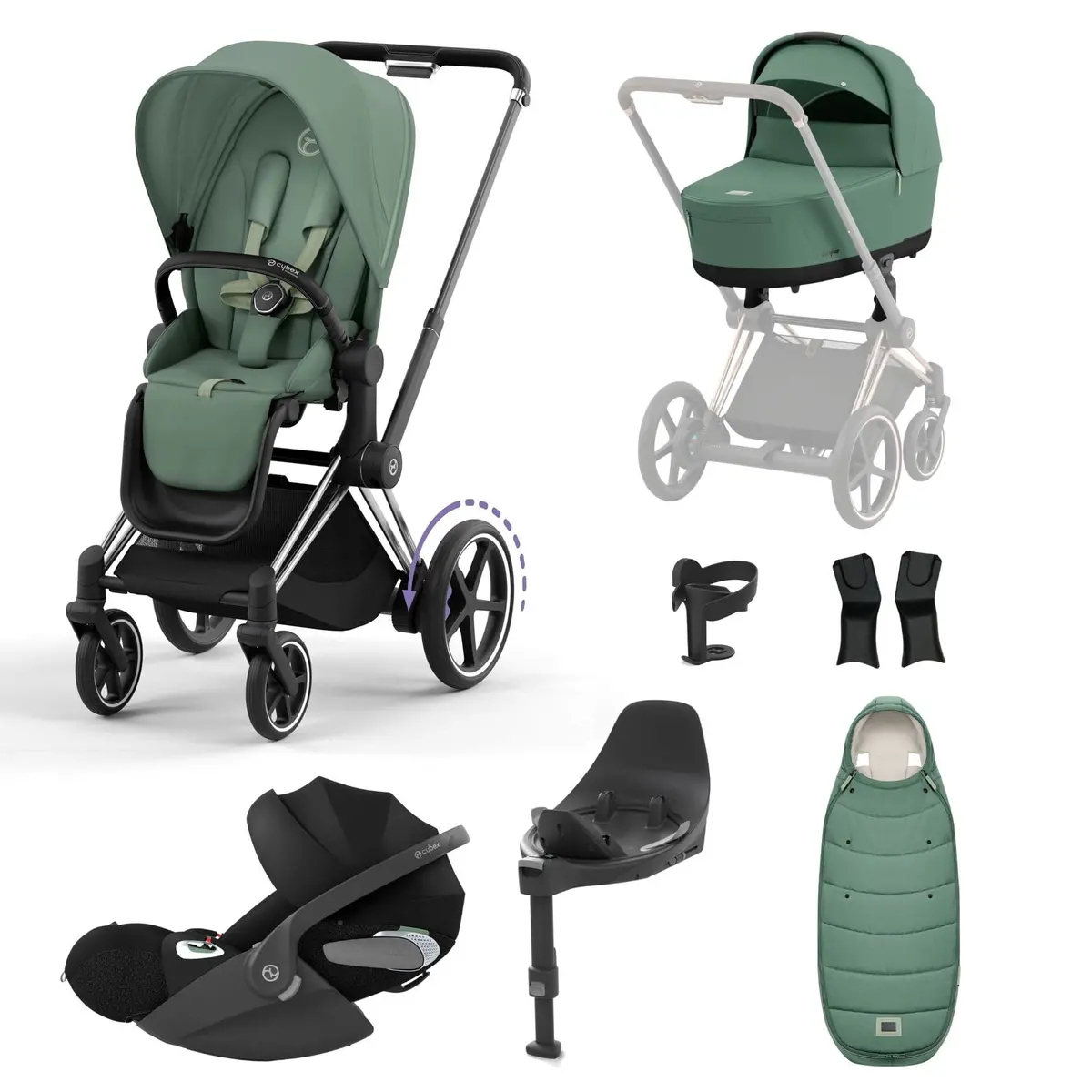 Cybex E-Priam Travel System With Cloud T - Leaf Green 1
