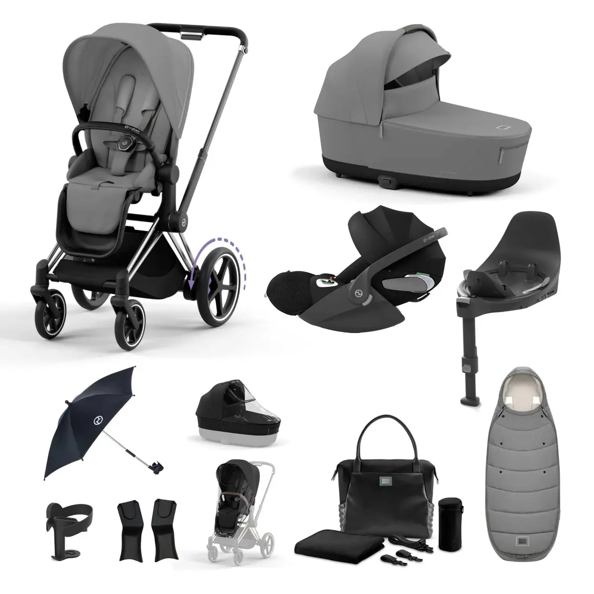 Cybex E-Priam Travel System With Cloud T - Mirage Grey 1