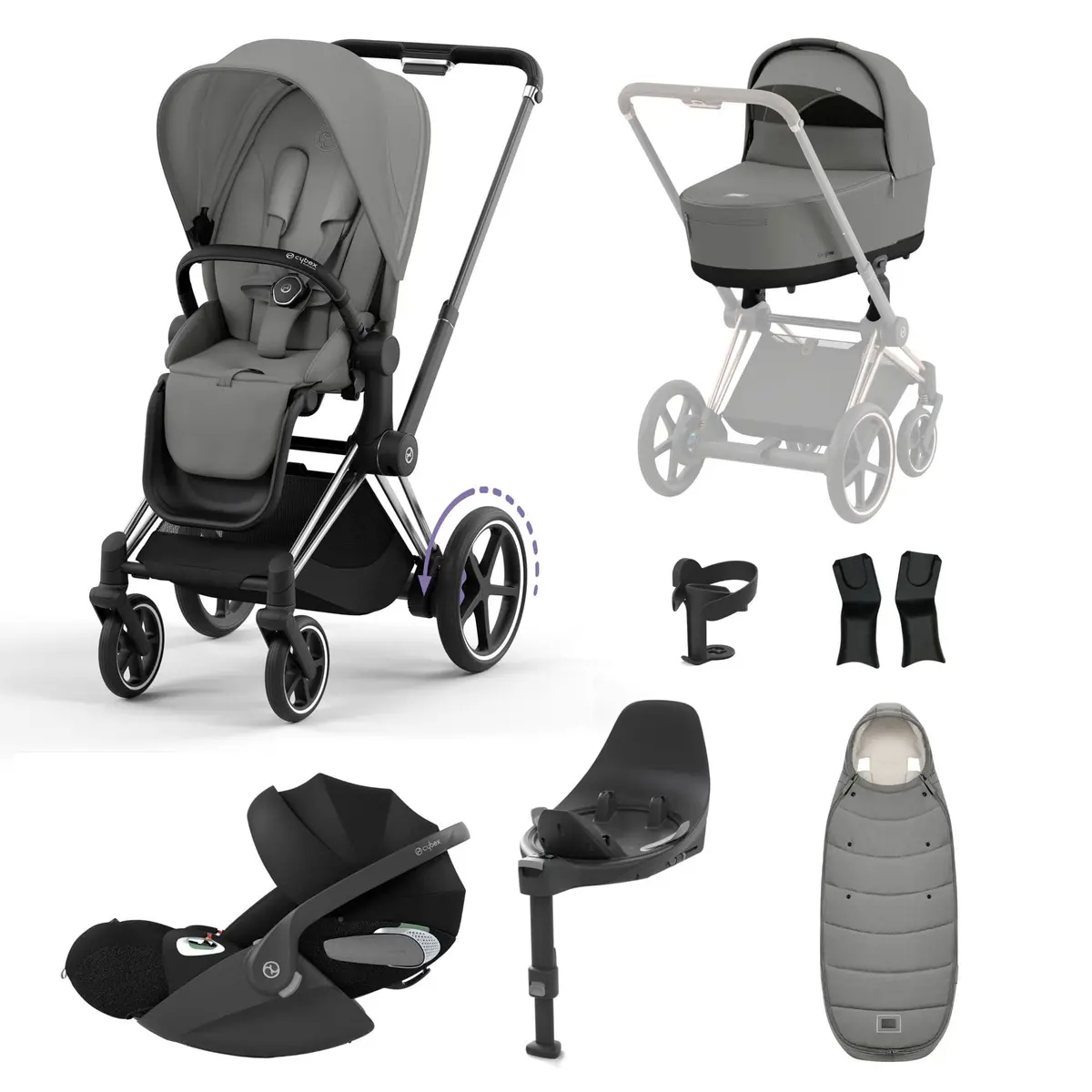 Cybex E-Priam Travel System With Cloud T - Mirage Grey 1
