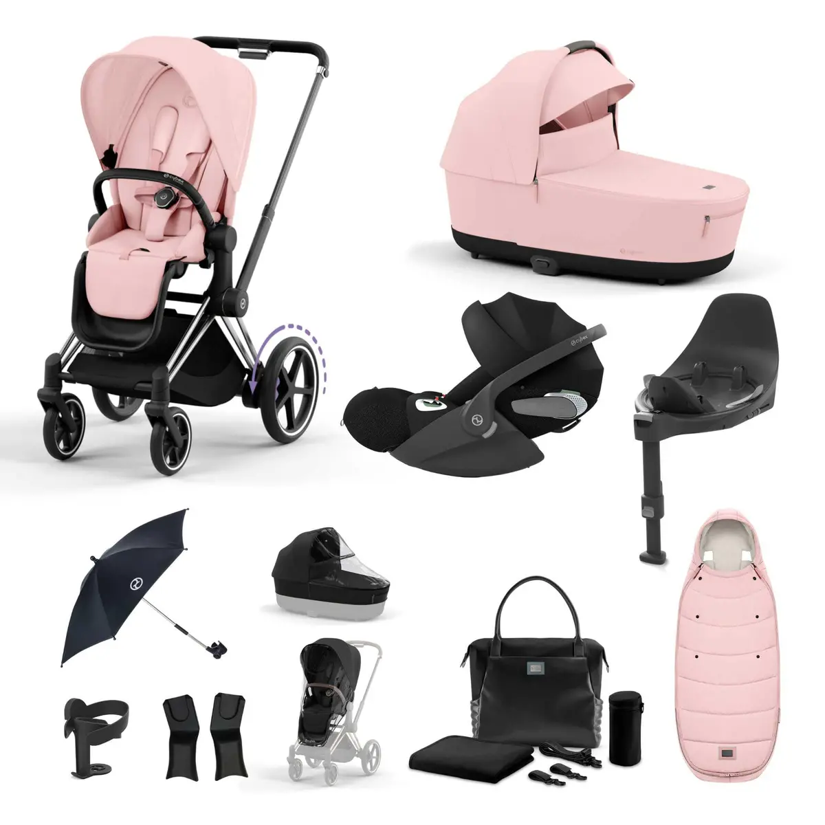 Cybex E-Priam Travel System With Cloud T - Peach Pink 1