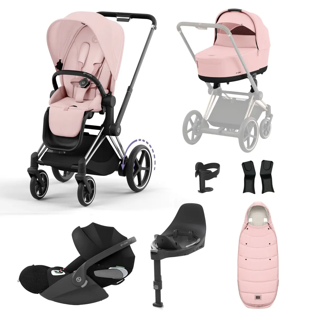 Cybex E-Priam Travel System With Cloud T - Peach Pink 1