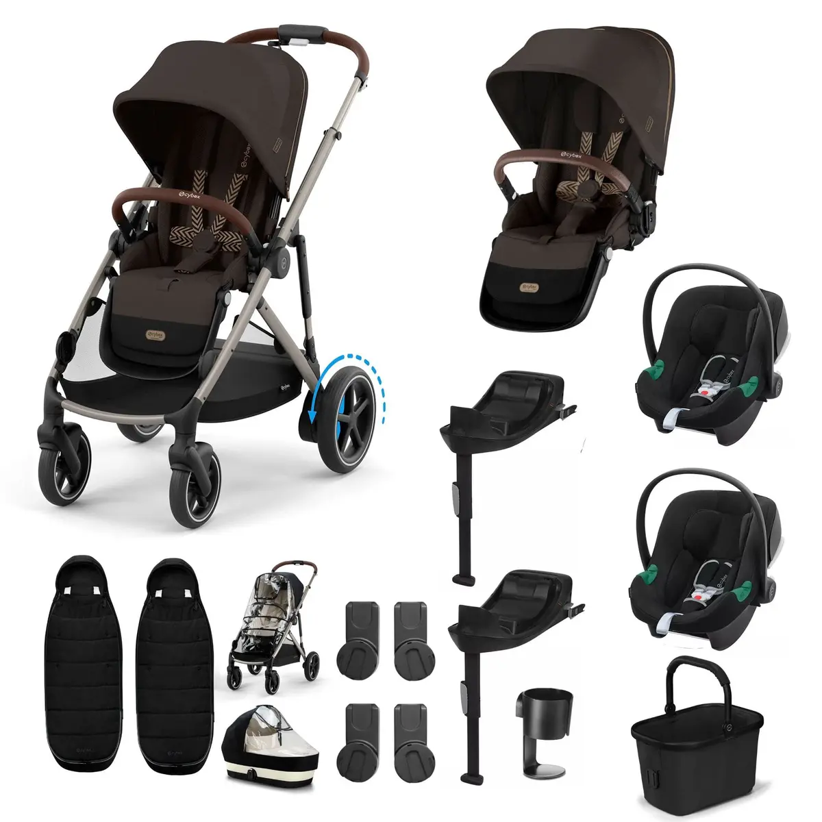 Cybex Egazelle S Twin Comfort Pushchair Bundle - Chocolate Brown 1