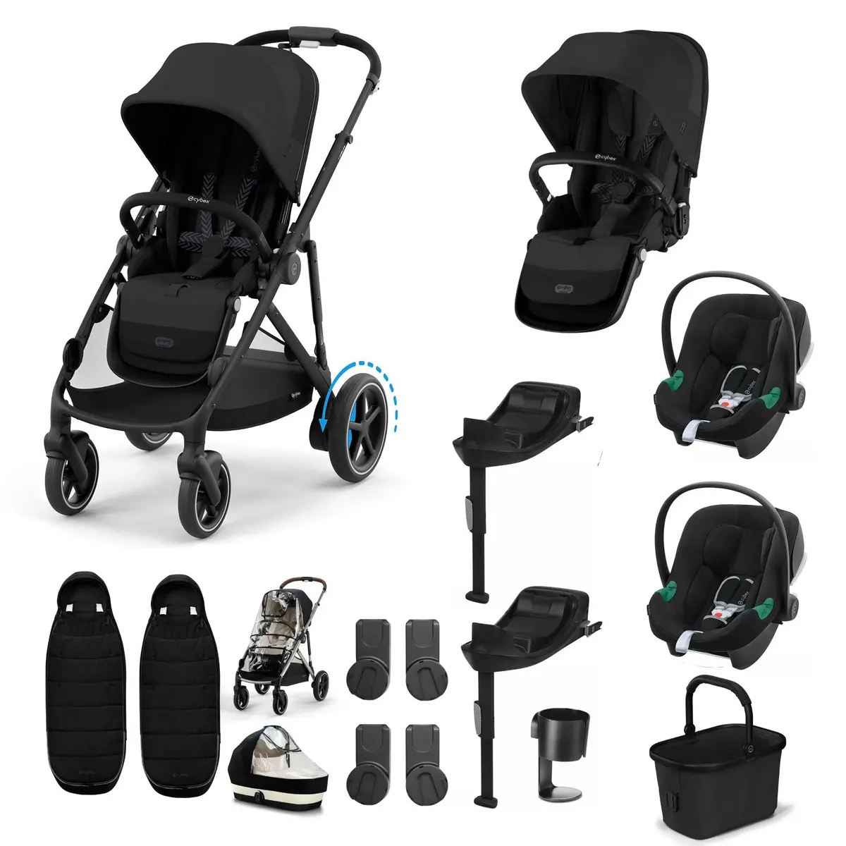 Cybex Egazelle S Twin Comfort Pushchair Bundle - Moon Black 1