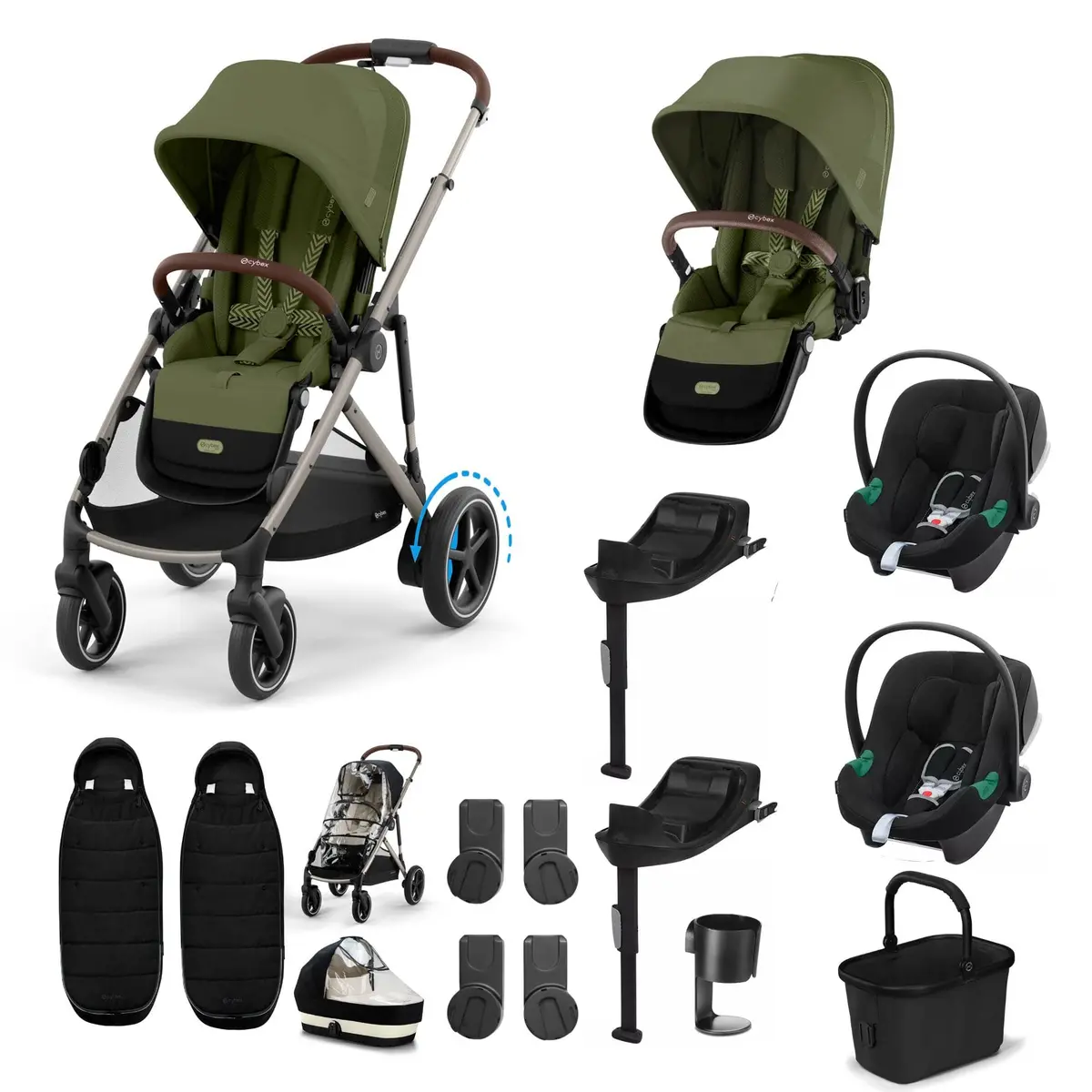 Cybex Egazelle S Twin Comfort Pushchair Bundle - Moss Green 1