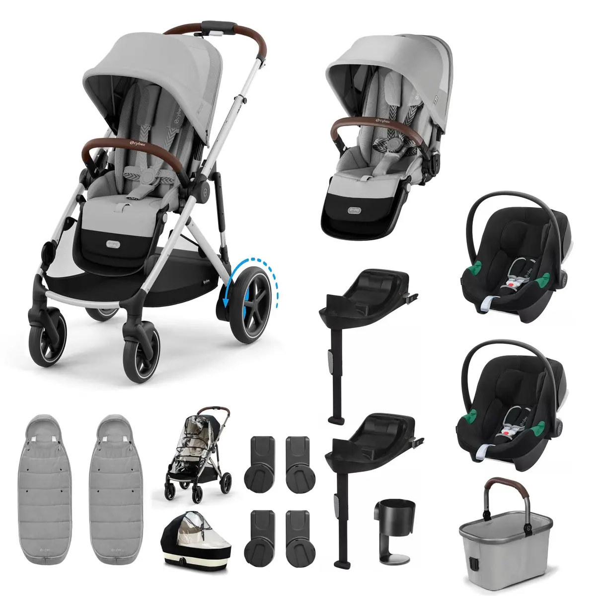 Cybex Egazelle S Twin Comfort Pushchair Bundle - Stone Grey 1