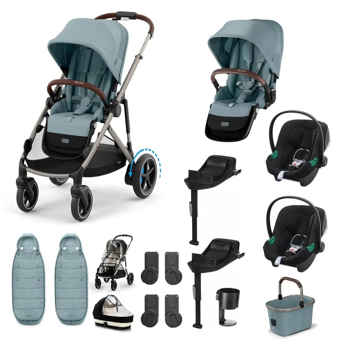 Cybex Egazelle S Twin Comfort Pushchair Bundle - Stormy Blue 1