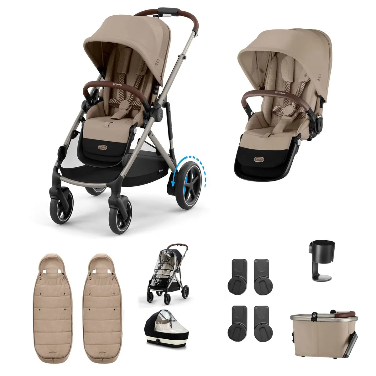 Cybex Egazelle S Twin Essential Pushchair Bundle - Almond Beige 1