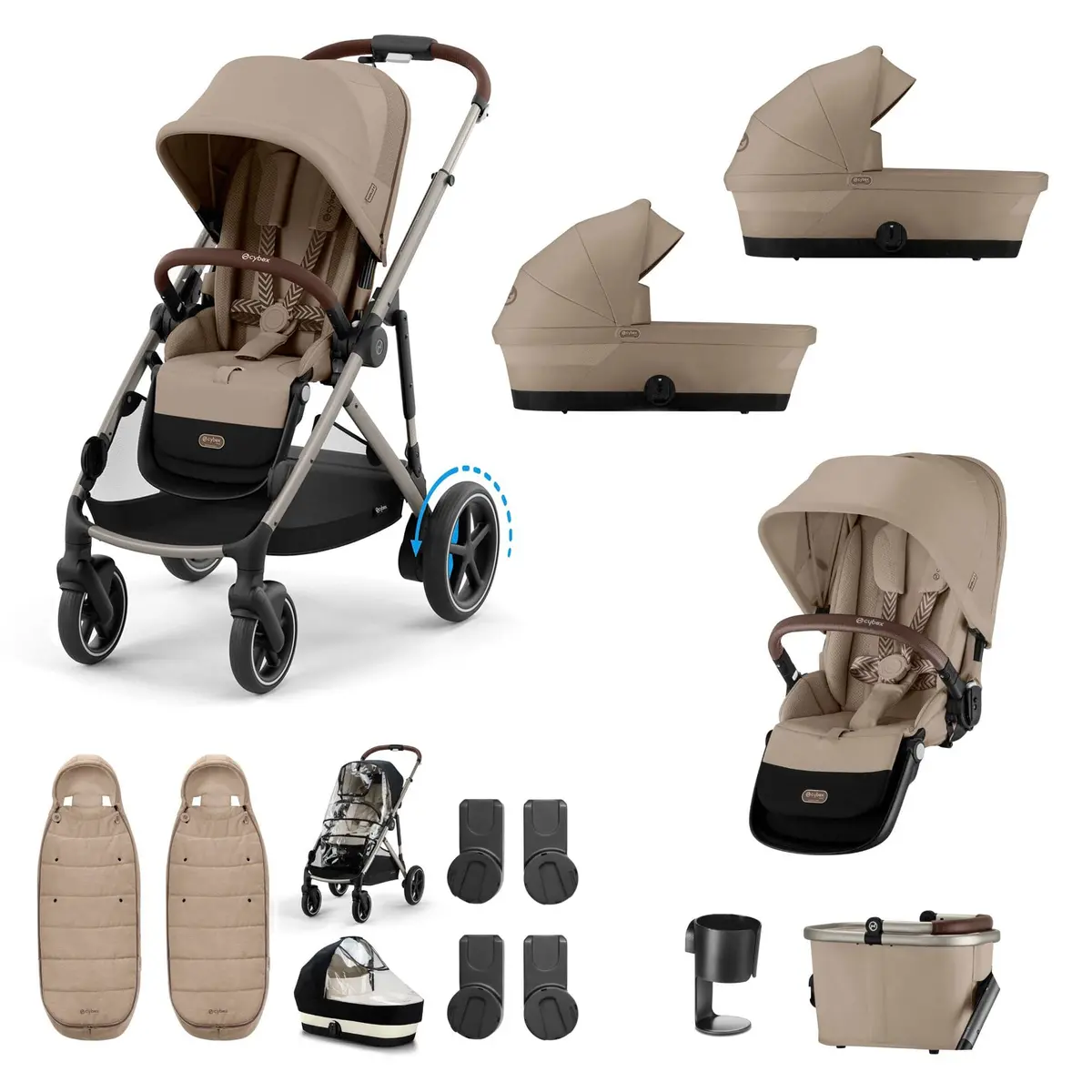 Cybex Egazelle S Twin Essential Pushchair Bundle - Almond Beige 2