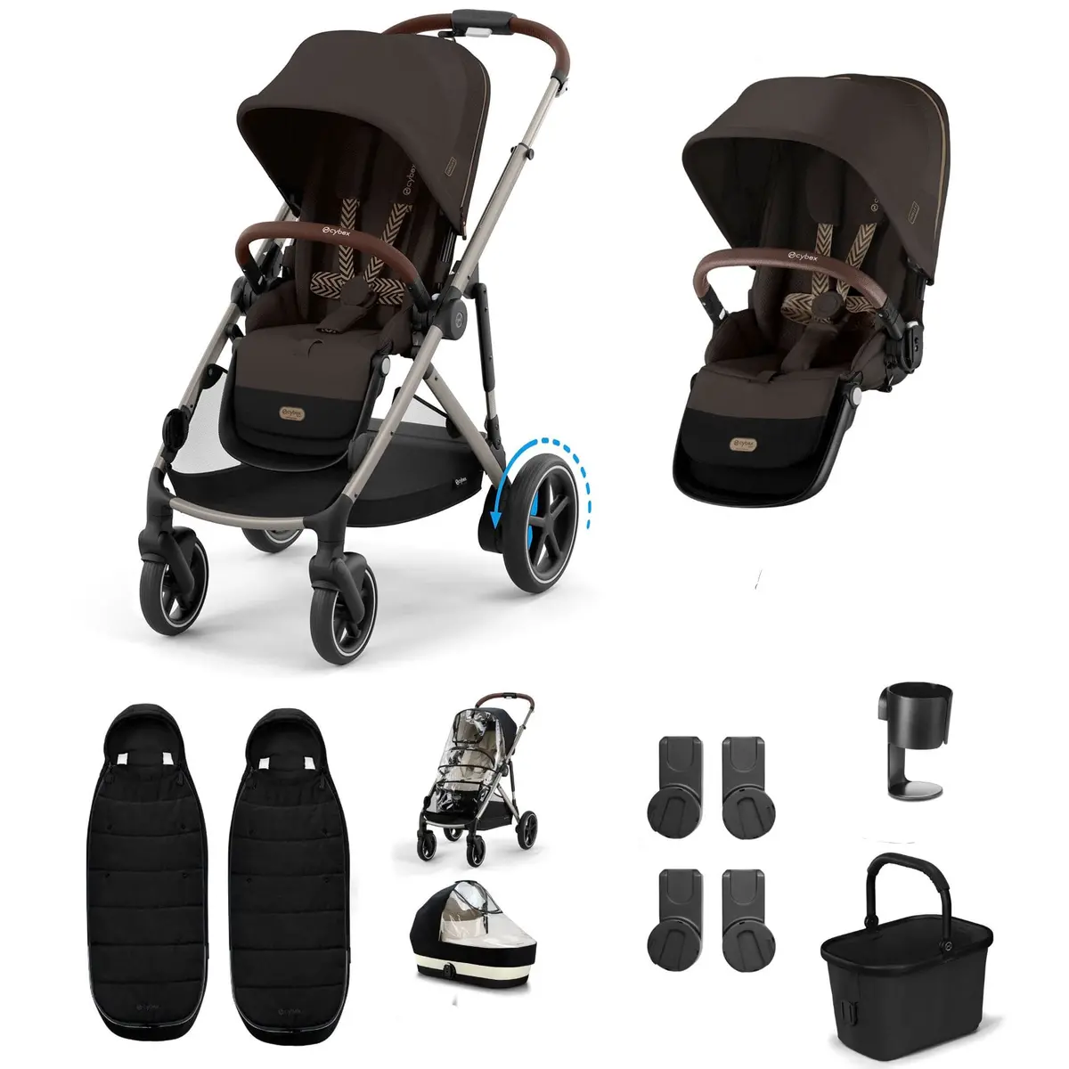 Cybex Egazelle S Twin Essential Pushchair Bundle - Chocolate Brown 1