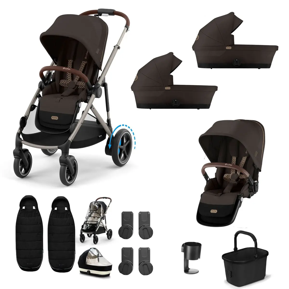 Cybex Egazelle S Twin Essential Pushchair Bundle - Chocolate Brown 2