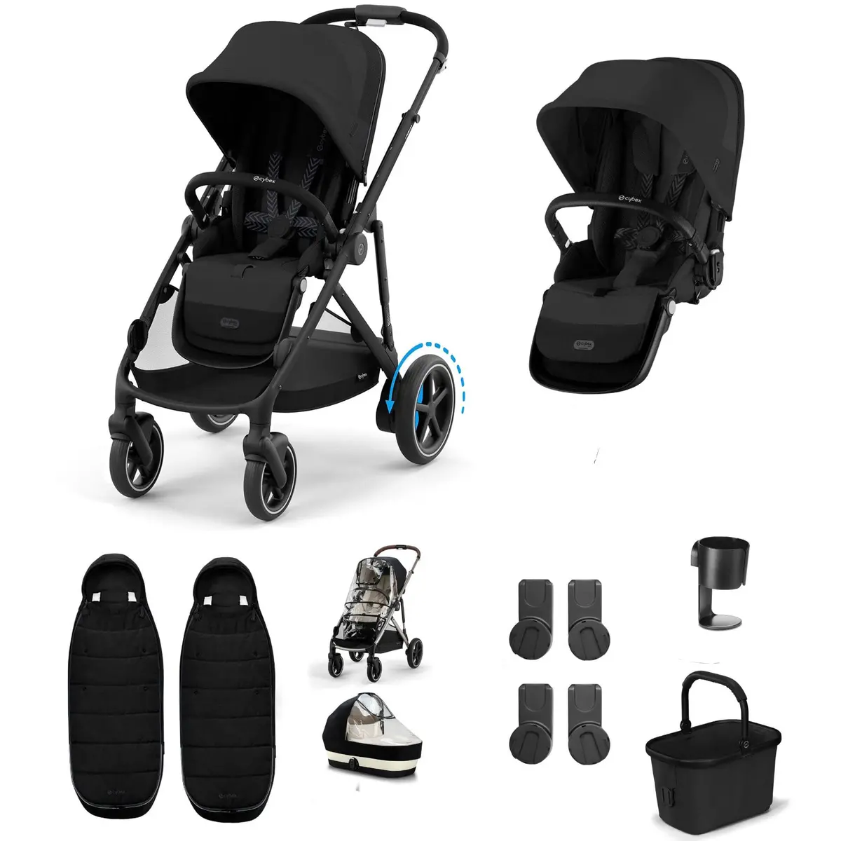 Cybex Egazelle S Twin Essential Pushchair Bundle - Moon Black 1