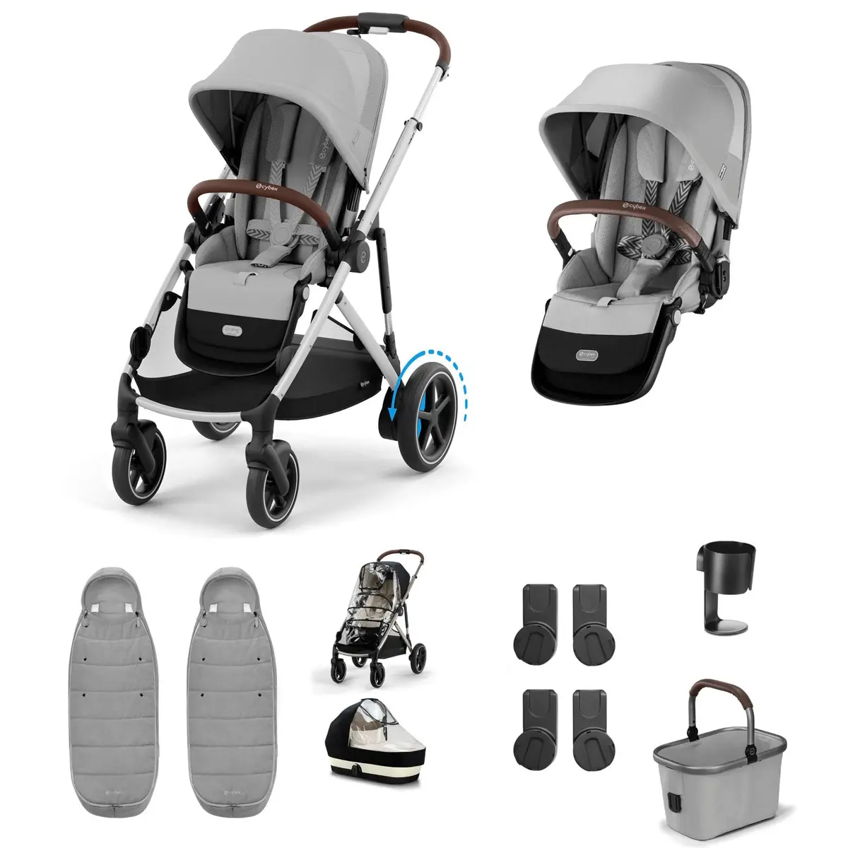 Cybex Egazelle S Twin Essential Pushchair Bundle - Stone Grey 1