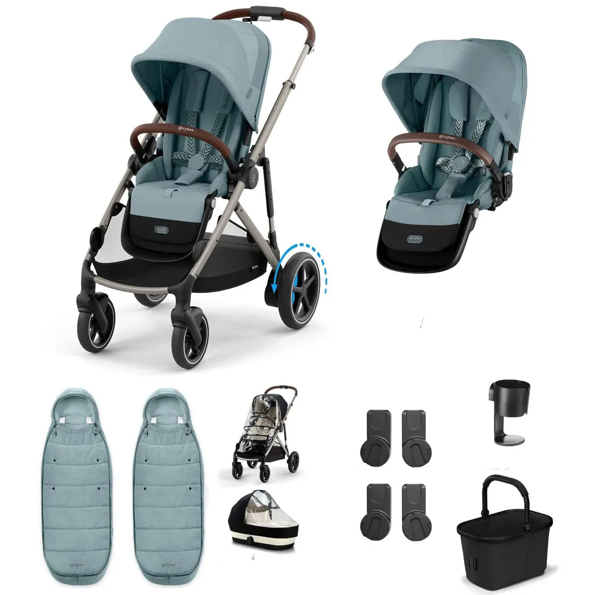 Cybex Egazelle S Twin Essential Pushchair Bundle - Stormy Blue 1
