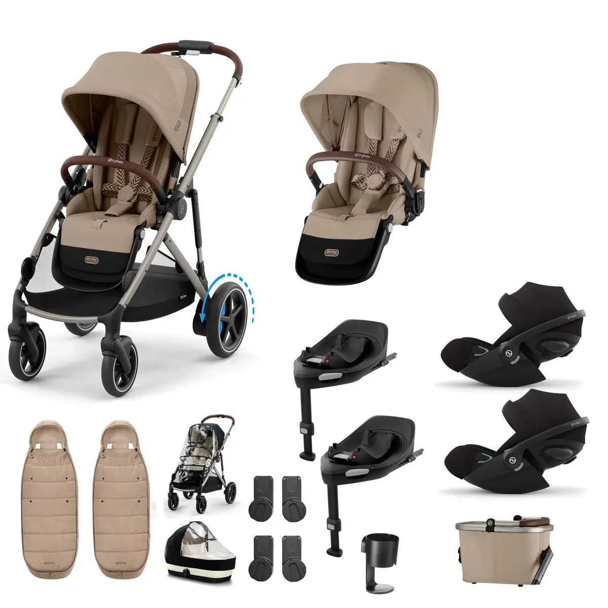 Cybex Egazelle S Twin Luxury Pushchair Bundle - Almond Beige 1