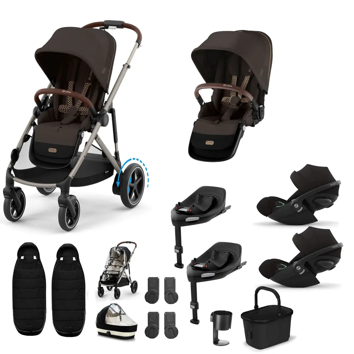 Cybex Egazelle S Twin Luxury Pushchair Bundle - Chocolate Brown 1