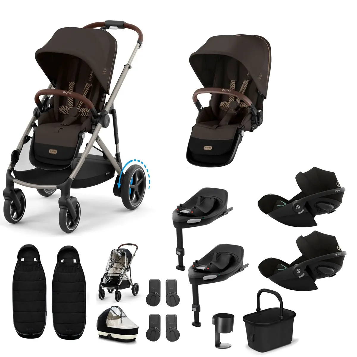 Cybex Egazelle S Twin Luxury Pushchair Bundle - Chocolate Brown 3