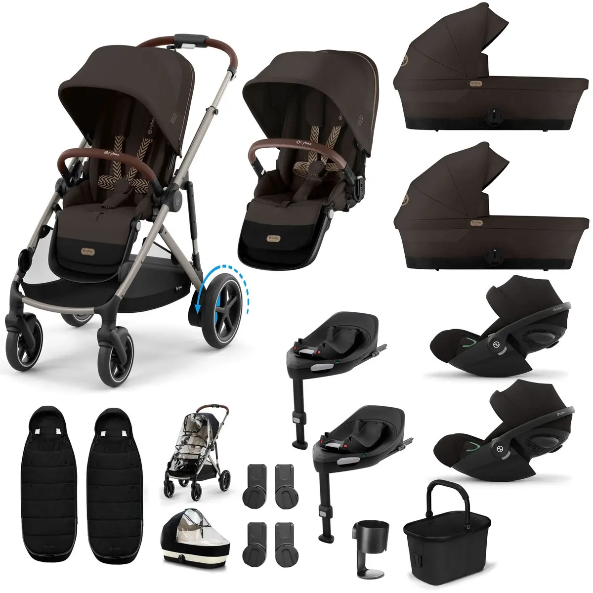 Cybex Egazelle S Twin Luxury Pushchair Bundle - Chocolate Brown 2