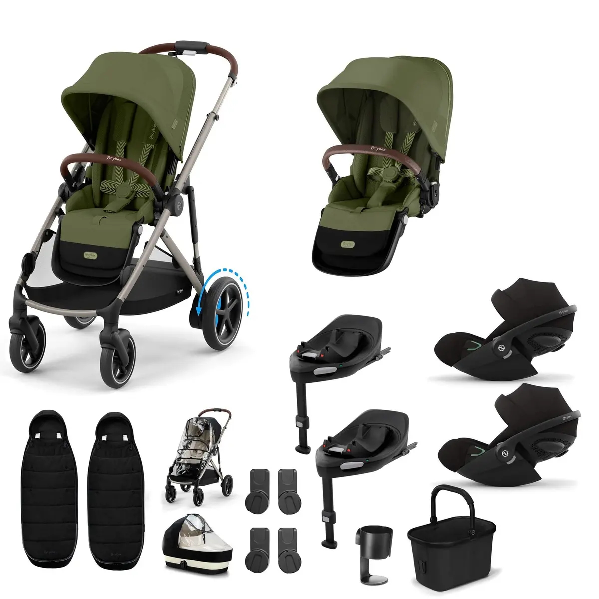 Cybex Egazelle S Twin Luxury Pushchair Bundle - Moss Green 1