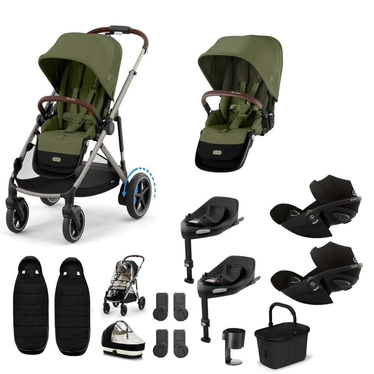 Cybex Egazelle S Twin Luxury Pushchair Bundle - Moss Green 3