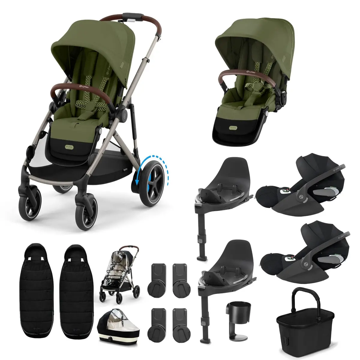 Cybex Egazelle S Twin Luxury Pushchair Bundle - Moss Green 7