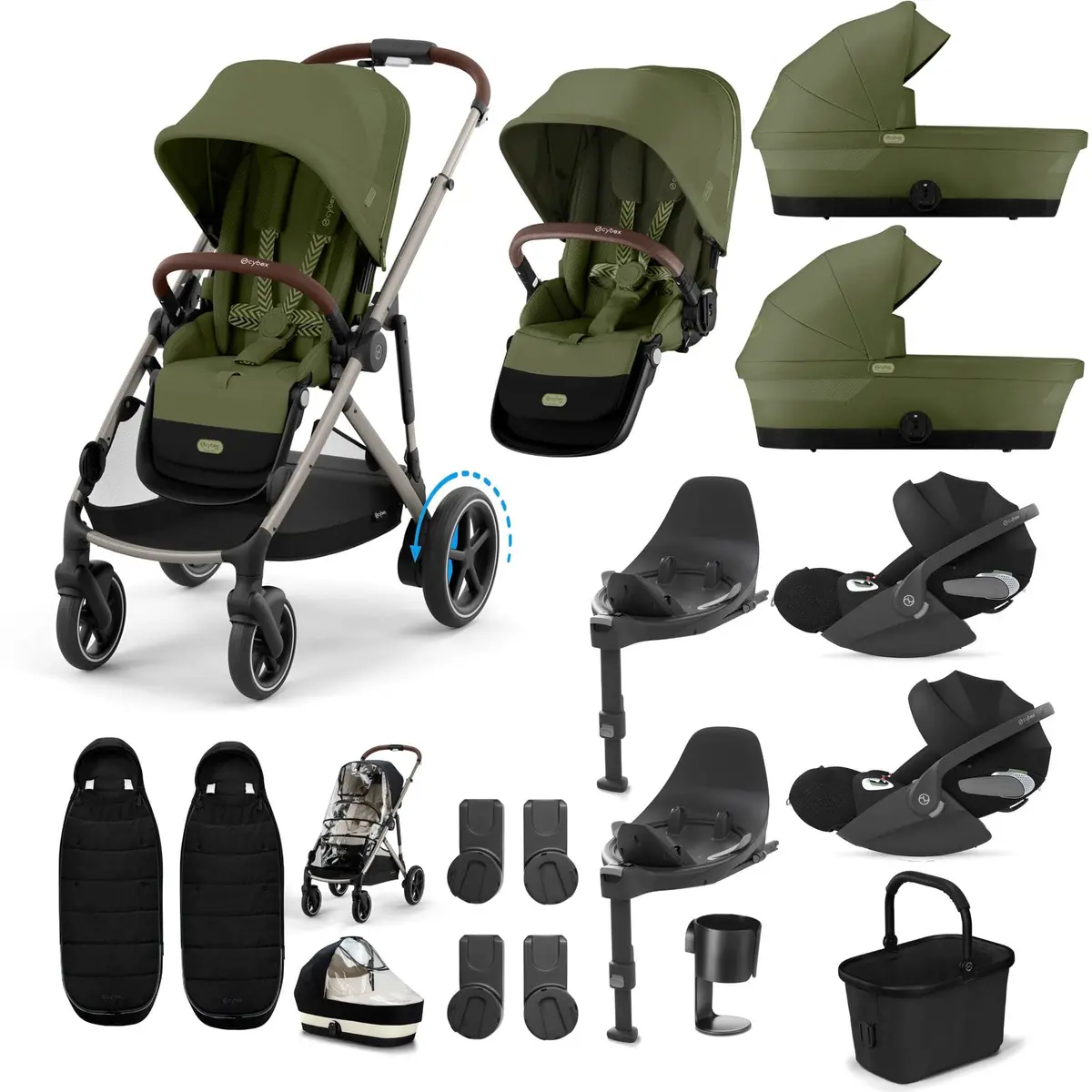 Cybex Egazelle S Twin Luxury Pushchair Bundle - Moss Green 7