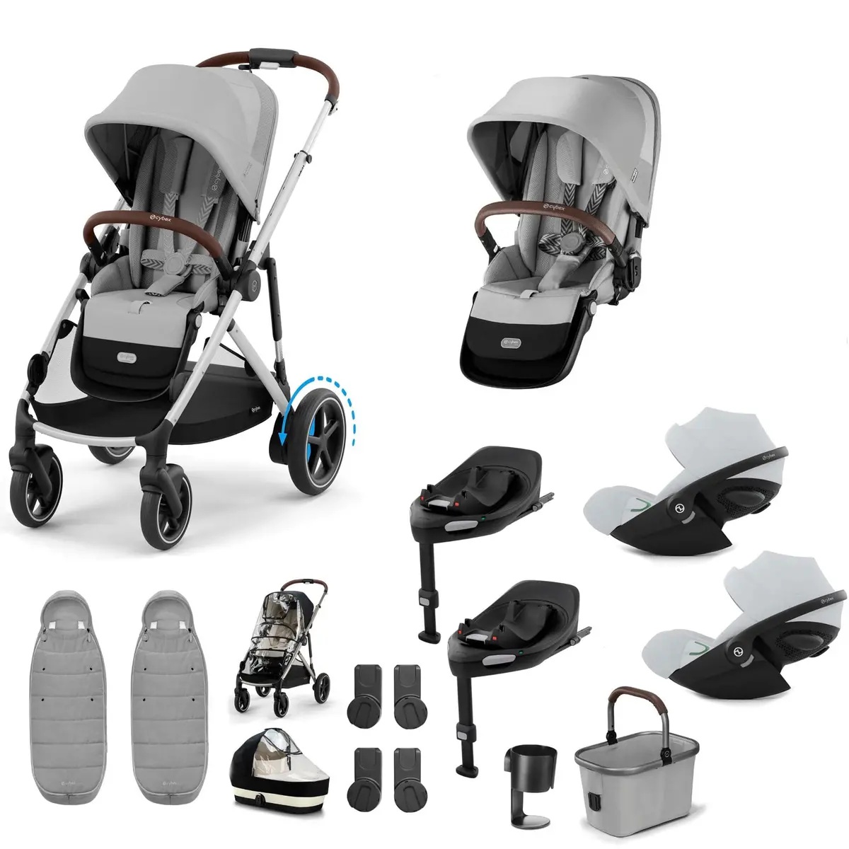 Cybex Egazelle S Twin Luxury Pushchair Bundle - Stone Grey 1