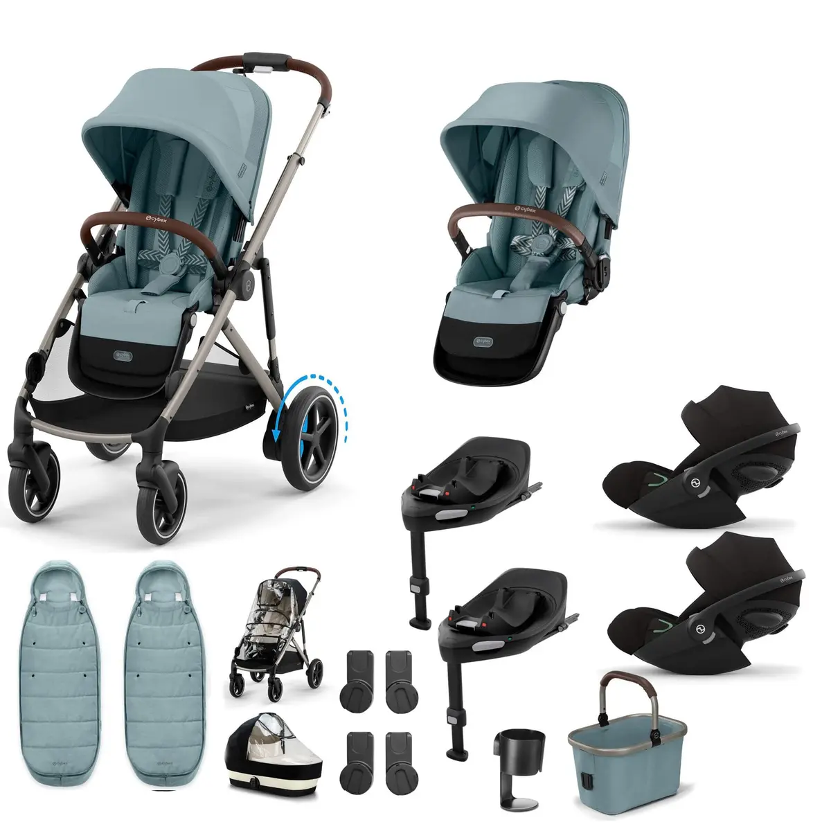 Cybex Egazelle S Twin Luxury Pushchair Bundle - Stormy Blue 1